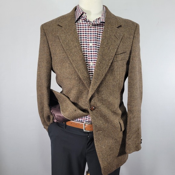 Christopher Hayes Men's Tweed Sport Coat Blazer Two Button Brown Herringbone 41L